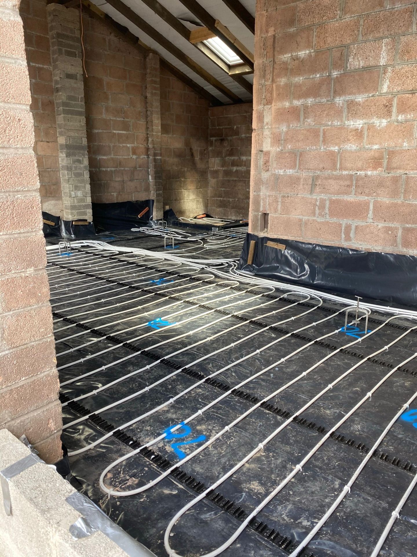 Boom and hose set-up on a residential street pour